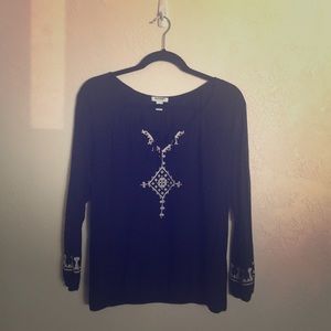 Old Navy Printed Black Blouse